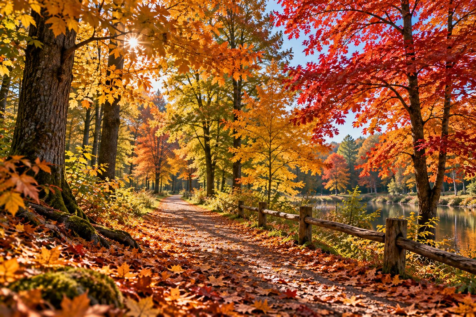 Kleurrijke herfstbomen met gele oranje en rode bladeren in een Nederlands bos